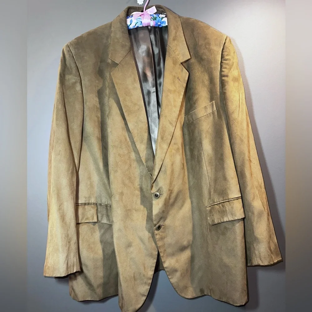 Tan Suede Look Blazer Jacket Made in Poland Soft Tailored Vintage Style